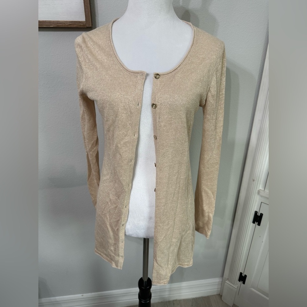 Lilly Pulitzer Gold Metallic Linen Blend cardigan